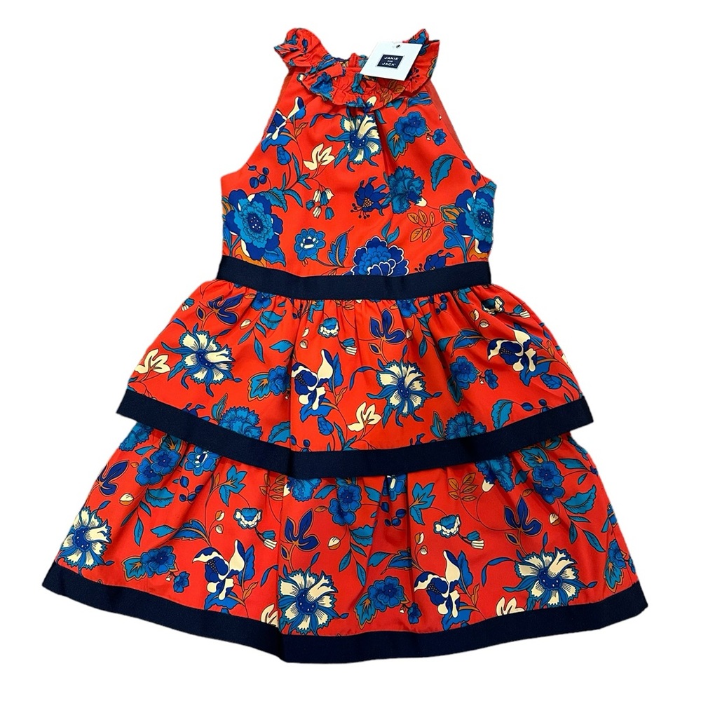 Janie and Jack Girls Floral Tiered Party Dress Red Blue NWT Size 5